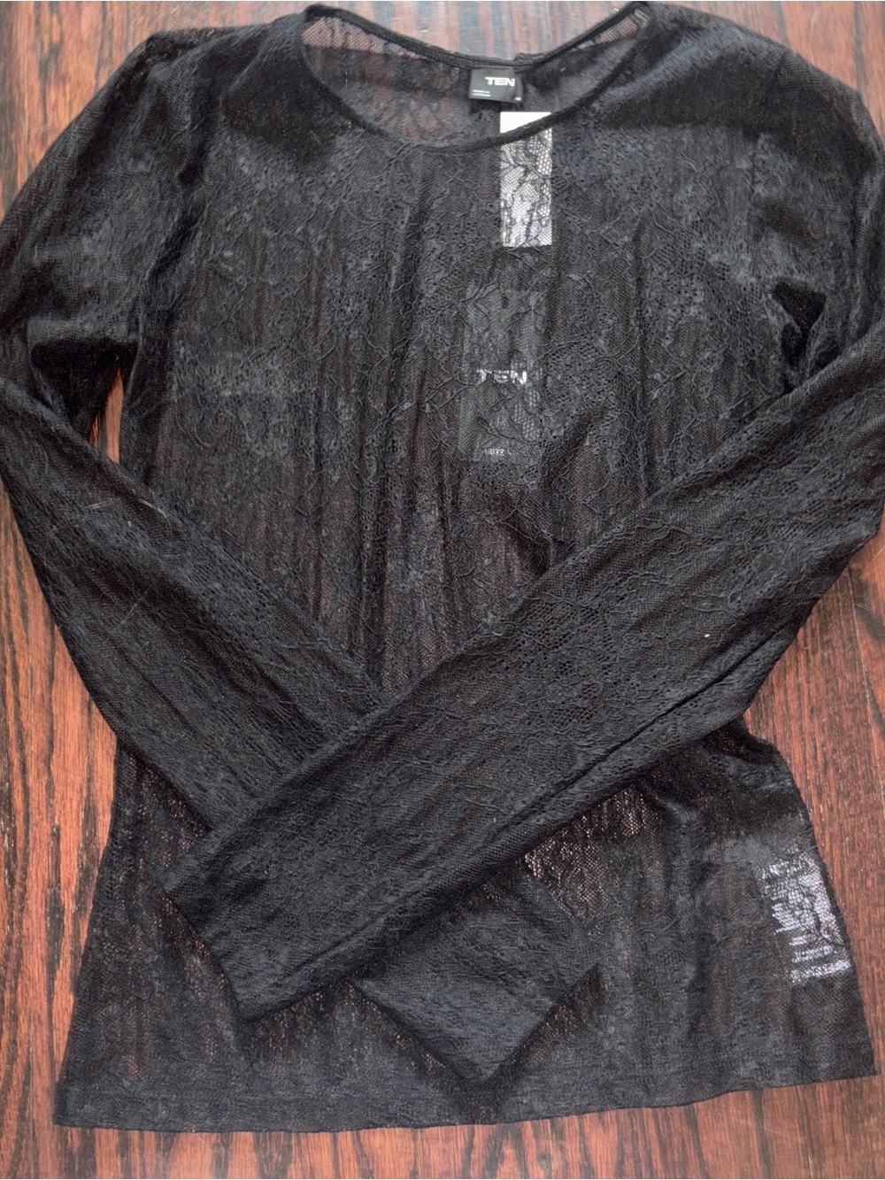 Aritzia TEN Black Sheer Lace Long Sleeve Top